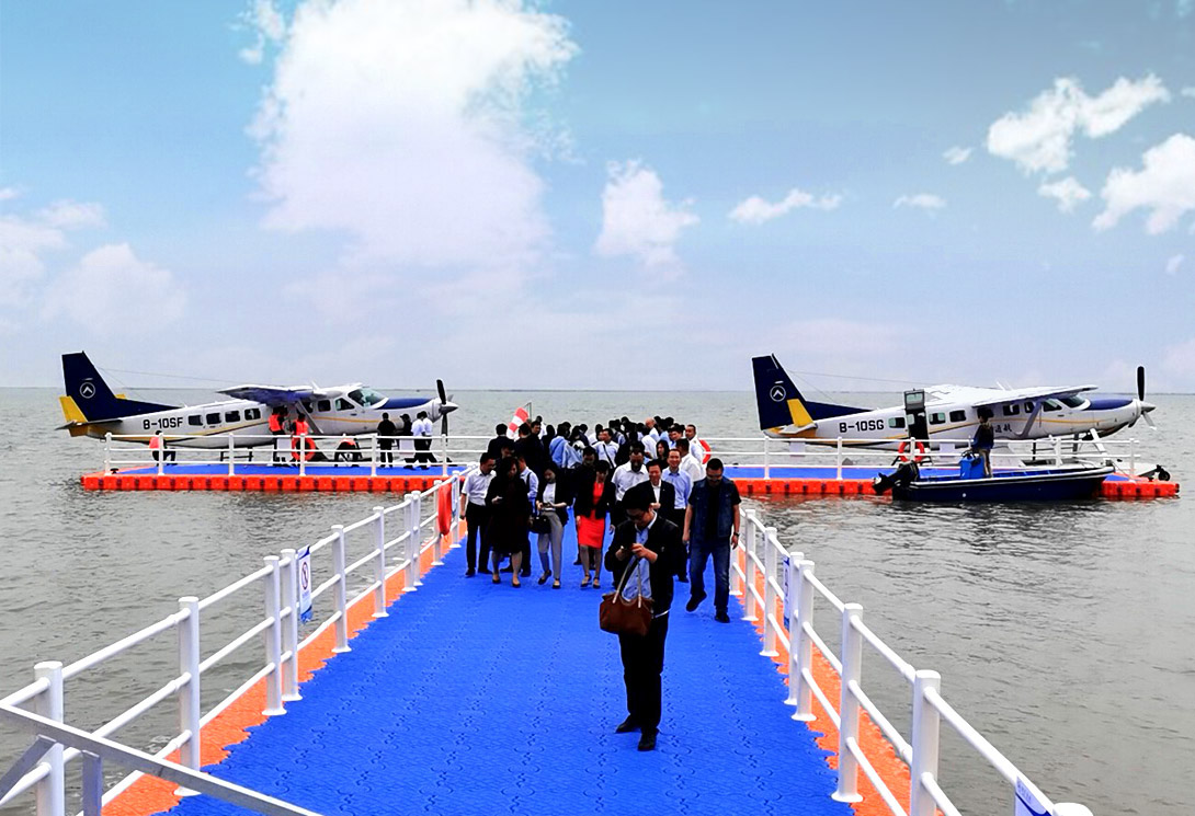 广西北海至涠洲岛国内首条水上飞机,海上漂浮机场